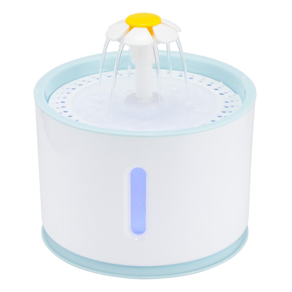 Fontaine à eau pour animaux de compagnie de la marque Animallerys, montrant la fontaine en plastique avec débit d'eau.