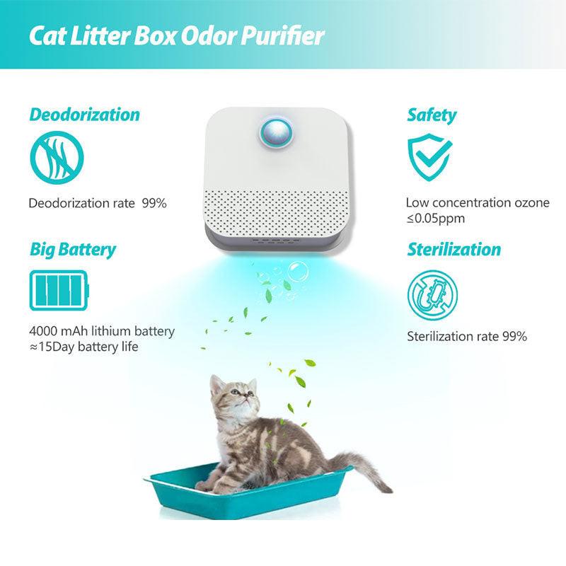 Accessoire purificateur d'odeurs Animallerys pour bac à litière pour chat, avec filtres et design compact visible.