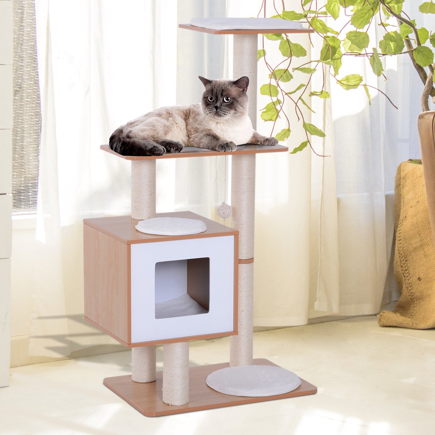 Premium Wooden Cat Tree for Cats - 4 Tiers