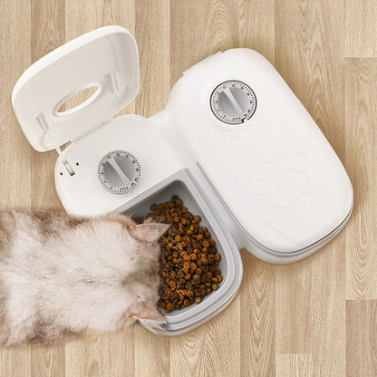 Distributeur automatique de nourriture pour animaux de compagnie Animallerys avec écran numérique et compartiments pour croquettes.