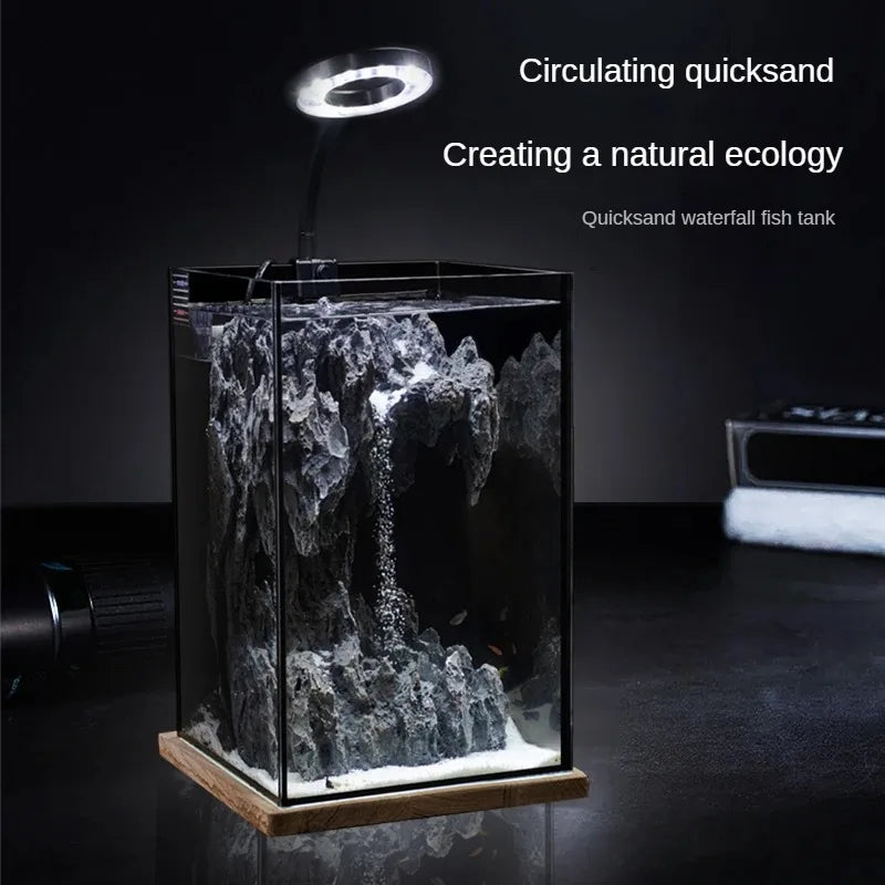 20*20*37cm Waterfall Fish Tank Aquascape Ecological Complete Set of Small Desktop Living Room Light Luxury Super White GlassTank